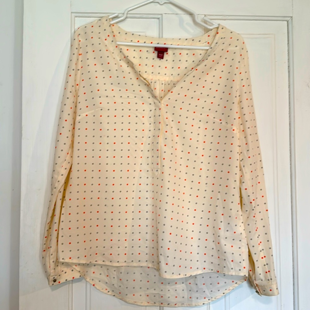 Merona blouse- size medium- cream with orange and gray dots